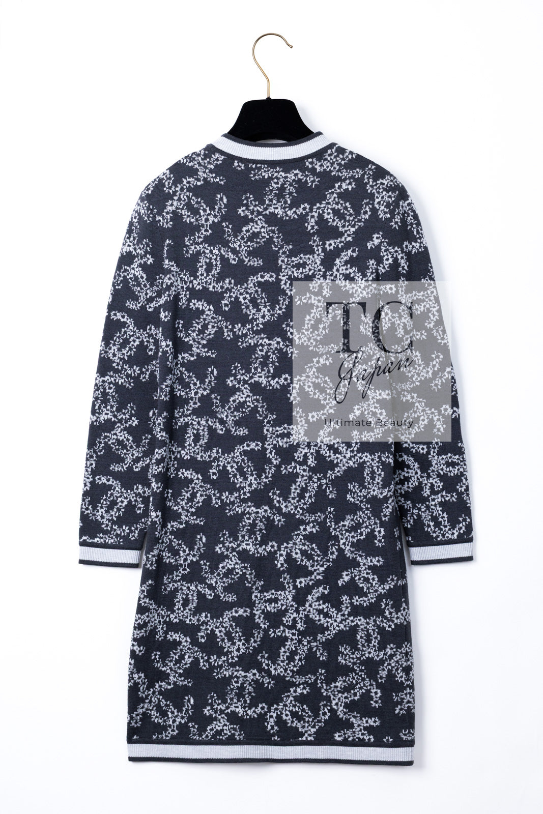 CHANEL 19PS Smoky Blue Gray CC Logo Cotton Knit Cardigan 34 36 シャネル ネイビー スモーキー グレー CC ロゴ コットン ロング ニット カーディガン 即発