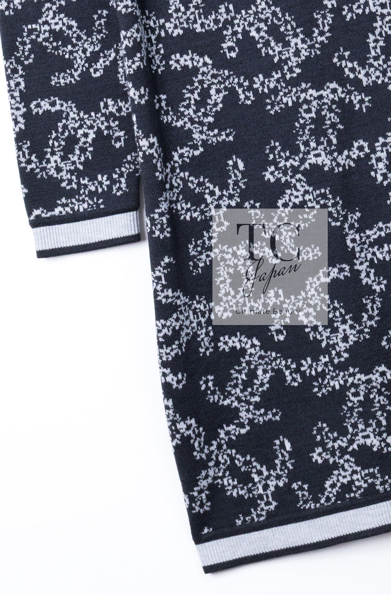 CHANEL 19PS Smoky Blue Gray CC Logo Cotton Knit Cardigan 34 36 シャネル ネイビー スモーキー グレー CC ロゴ コットン ロング ニット カーディガン 即発