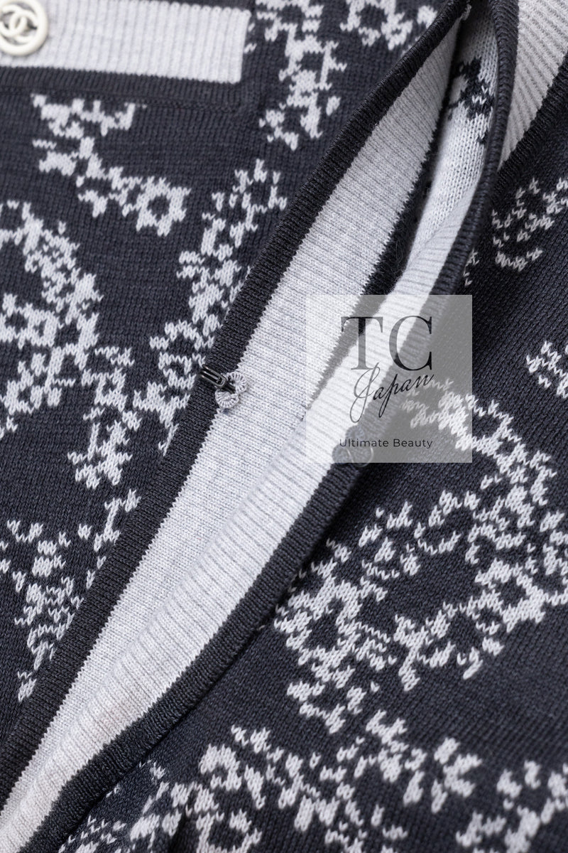 CHANEL 19PS Smoky Blue Gray CC Logo Cotton Knit Cardigan 34 36 シャネル ネイビー スモーキー グレー CC ロゴ コットン ロング ニット カーディガン 即発