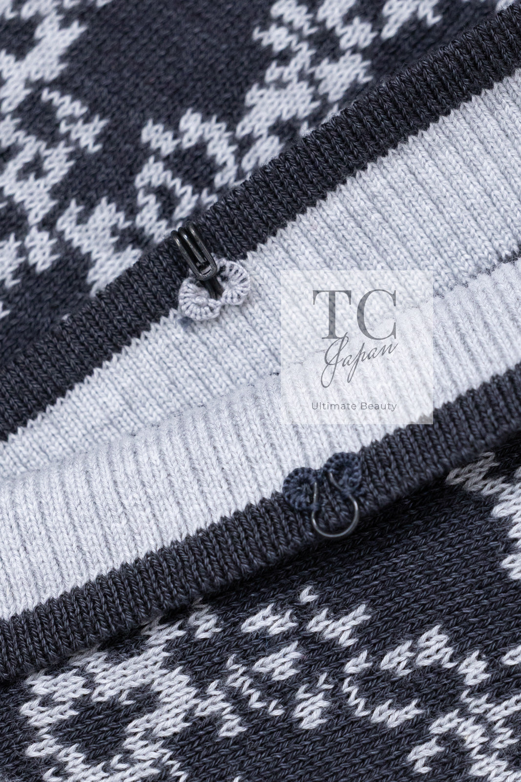 CHANEL 19PS Smoky Blue Gray CC Logo Cotton Knit Cardigan 34 36 シャネル ネイビー スモーキー グレー CC ロゴ コットン ロング ニット カーディガン 即発