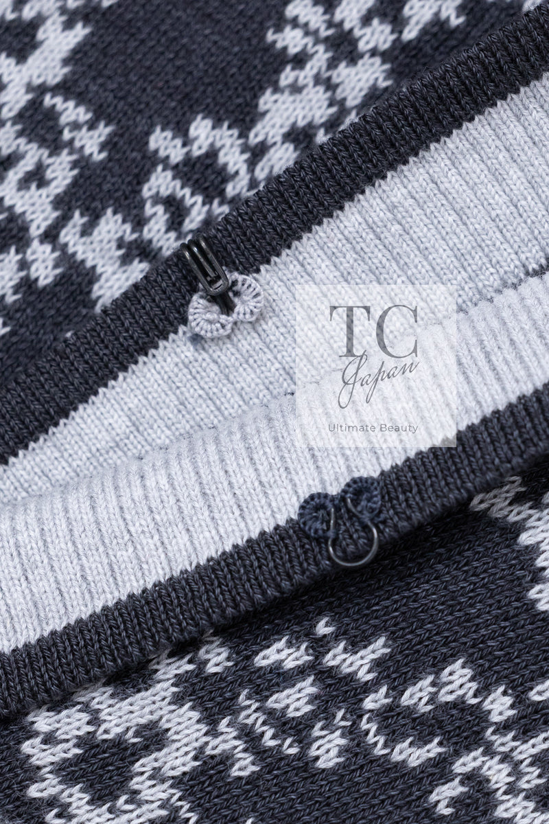 CHANEL 19PS Smoky Blue Gray CC Logo Cotton Knit Cardigan 34 36 シャネル ネイビー スモーキー グレー CC ロゴ コットン ロング ニット カーディガン 即発