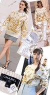CHANEL 18C Ivory Gold Leaf Floral Knit Tops Sweater 36 38 シャネル シャネル アイボリー ゴールド リーフ フローラル 装飾 ニット トップス セーター 即発