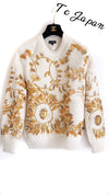 CHANEL 18C Ivory Gold Leaf Floral Knit Tops Sweater 36 38 シャネル シャネル アイボリー ゴールド リーフ フローラル 装飾 ニット トップス セーター 即発