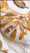 CHANEL 18C Ivory Gold Leaf Floral Knit Tops Sweater 36 38 シャネル シャネル アイボリー ゴールド リーフ フローラル 装飾 ニット トップス セーター 即発