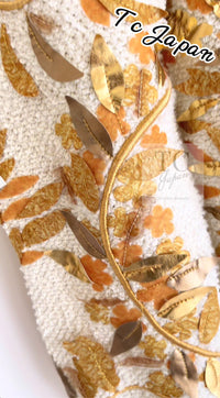 CHANEL 18C Ivory Gold Leaf Floral Knit Tops Sweater 36 38 シャネル シャネル アイボリー ゴールド リーフ フローラル 装飾 ニット トップス セーター 即発