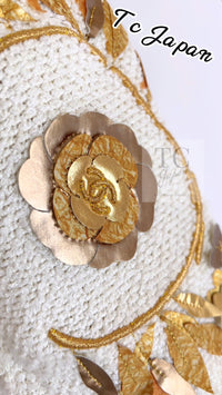 CHANEL 18C Ivory Gold Leaf Floral Knit Tops Sweater 36 38 シャネル シャネル アイボリー ゴールド リーフ フローラル 装飾 ニット トップス セーター 即発