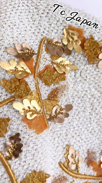 CHANEL 18C Ivory Gold Leaf Floral Knit Tops Sweater 36 38 シャネル シャネル アイボリー ゴールド リーフ フローラル 装飾 ニット トップス セーター 即発