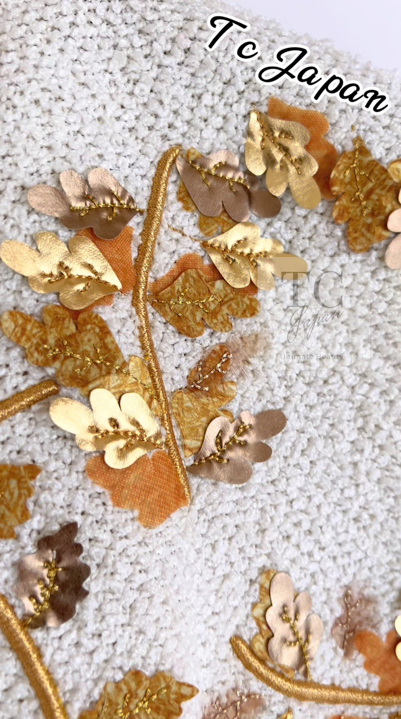 CHANEL 18C Ivory Gold Leaf Floral Knit Tops Sweater 36 38 シャネル シャネル アイボリー ゴールド リーフ フローラル 装飾 ニット トップス セーター 即発