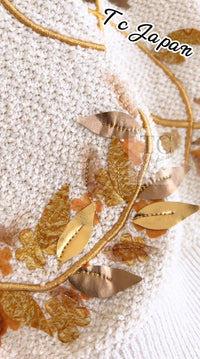 CHANEL 18C Ivory Gold Leaf Floral Knit Tops Sweater 36 38 シャネル シャネル アイボリー ゴールド リーフ フローラル 装飾 ニット トップス セーター 即発