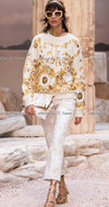 CHANEL 18C Ivory Gold Leaf Floral Knit Tops Sweater 36 38 シャネル シャネル アイボリー ゴールド リーフ フローラル 装飾 ニット トップス セーター 即発