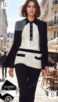 CHANEL 15S White Black Cotton Knit Tops 36 38 シャネル ホワイト ブラック コットン ニット 半袖 ポロシャツ トップス 即発 - TC JAPAN