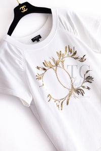 CHANEL 18C White CC Gold Leaf Logo T-shirt Tops S 36 38 シャネル ホワイト CC ゴールド ロゴ Tシャツ スウェット トップス 即発