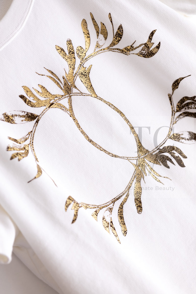 CHANEL 18C White CC Gold Leaf Logo T-shirt Tops S 36 38 シャネル ホワイト CC ゴールド ロゴ Tシャツ スウェット トップス 即発