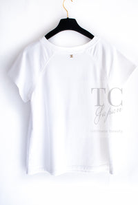 CHANEL 18C White CC Gold Leaf Logo T-shirt Tops S 36 38 シャネル ホワイト CC ゴールド ロゴ Tシャツ スウェット トップス 即発