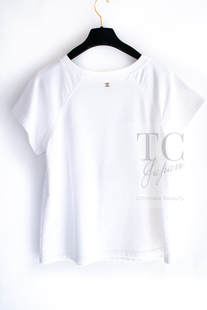 CHANEL 18C White CC Gold Leaf Logo T-shirt Tops S 36 38 シャネル ホワイト CC ゴールド ロゴ Tシャツ スウェット トップス 即発