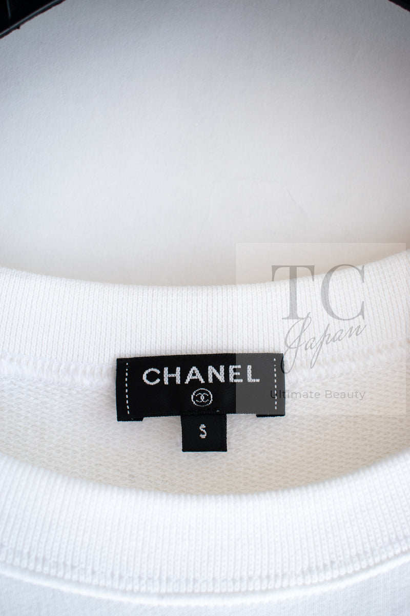 CHANEL 18C White CC Gold Leaf Logo T-shirt Tops S 36 38 シャネル ホワイト CC ゴールド ロゴ Tシャツ スウェット トップス 即発