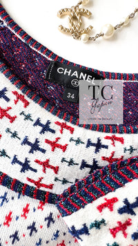 CHANEL 16S White Red Blue Airplane Tops Sweater 34 シャネル ホワイト レッド ブルー 飛行機 ニット トップス セーター 即発