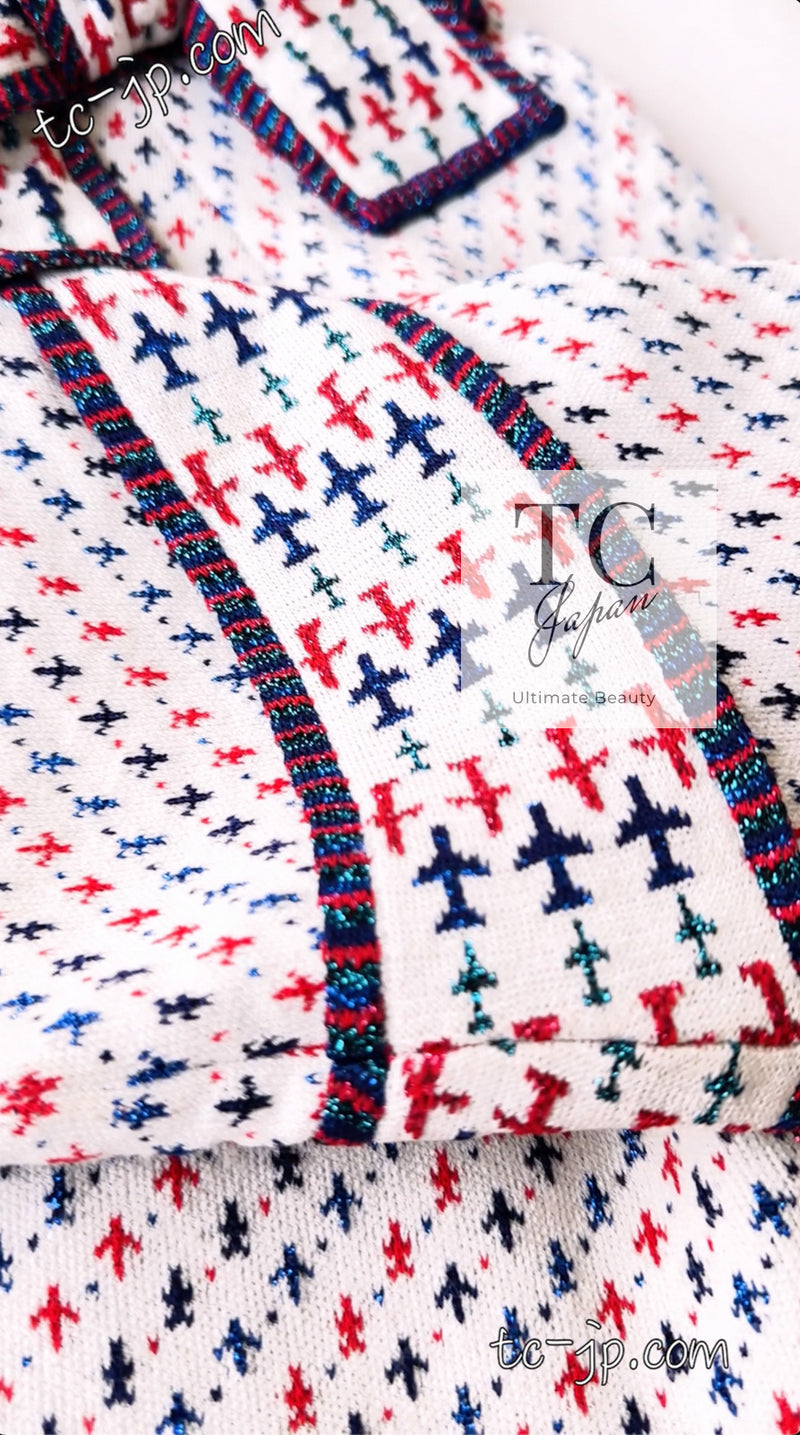 CHANEL 16S White Red Blue Airplane Tops Sweater 34 シャネル ホワイト レッド ブルー 飛行機 ニット トップス セーター 即発