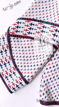 CHANEL 16S White Red Blue Airplane Tops Sweater 34 シャネル ホワイト レッド ブルー 飛行機 ニット トップス セーター 即発