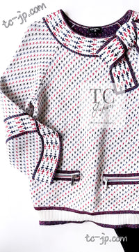 CHANEL 16S White Red Blue Airplane Tops Sweater 34 シャネル ホワイト レッド ブルー 飛行機 ニット トップス セーター 即発