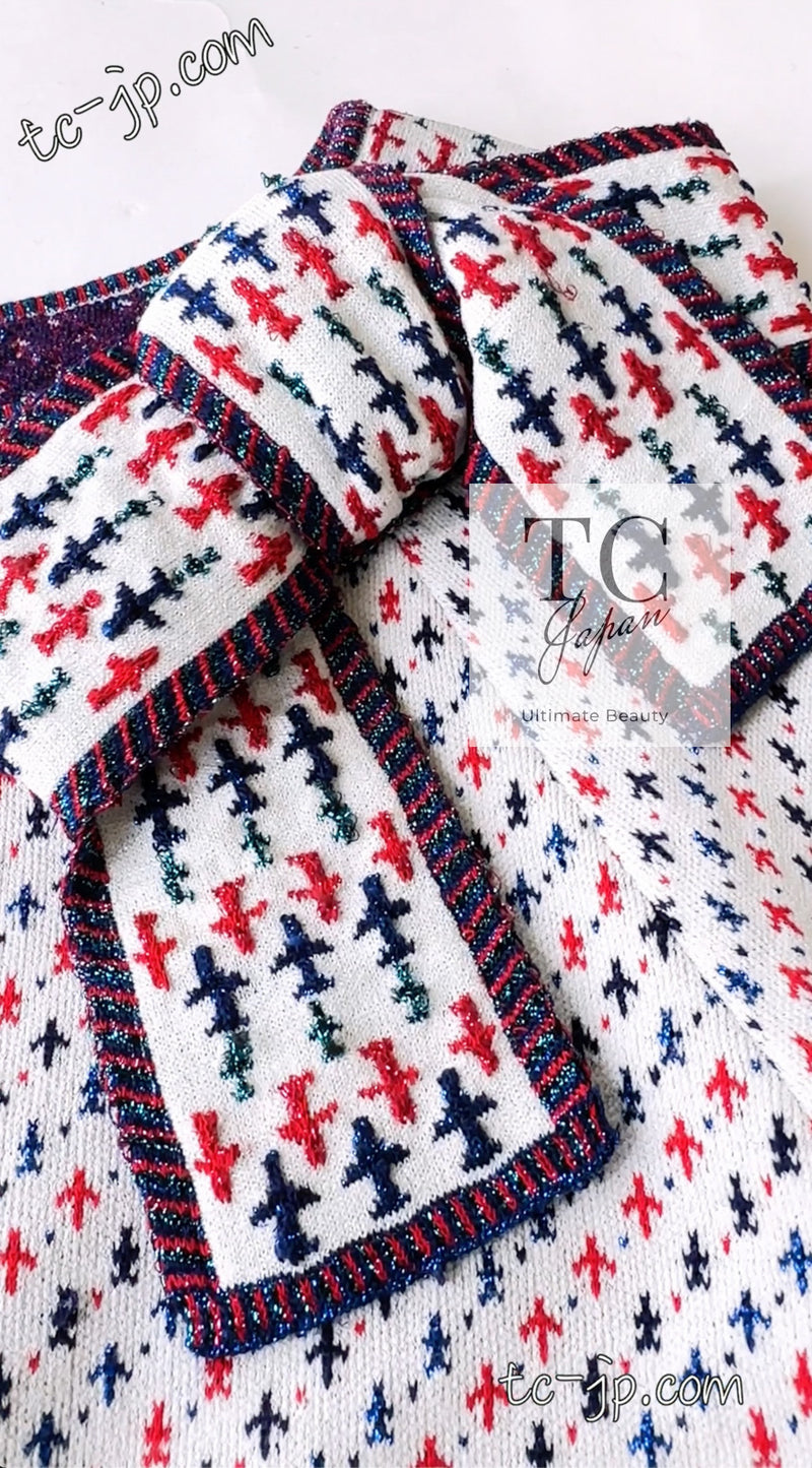 CHANEL 16S White Red Blue Airplane Tops Sweater 34 シャネル ホワイト レッド ブルー 飛行機 ニット トップス セーター 即発