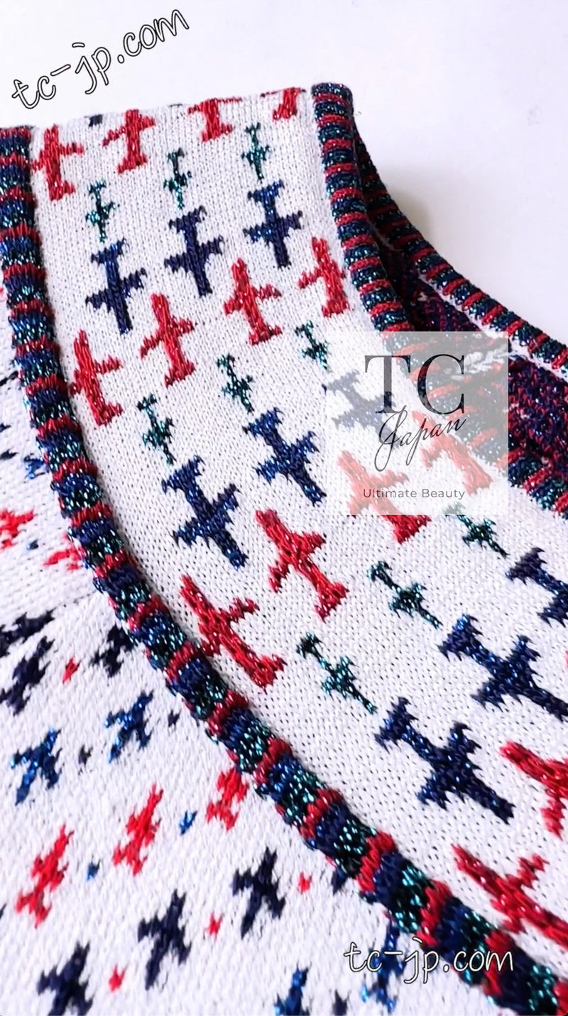 CHANEL 16S White Red Blue Airplane Tops Sweater 34 シャネル ホワイト レッド ブルー 飛行機 ニット トップス セーター 即発