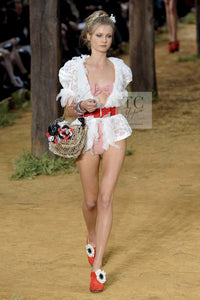 CHANEL 10S Gray Ivory Ecru Camellia Ruffles Linen Silk Blouse Tops 34 シャネル グレー アイボリー 生成り カメリア シルク リネン ブラウス トップス 即発