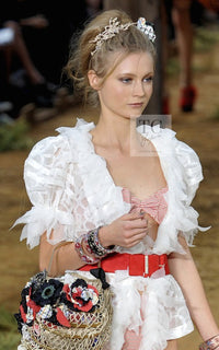 CHANEL 10S Gray Ivory Ecru Camellia Ruffles Linen Silk Blouse Tops 34 シャネル グレー アイボリー 生成り カメリア シルク リネン ブラウス トップス 即発