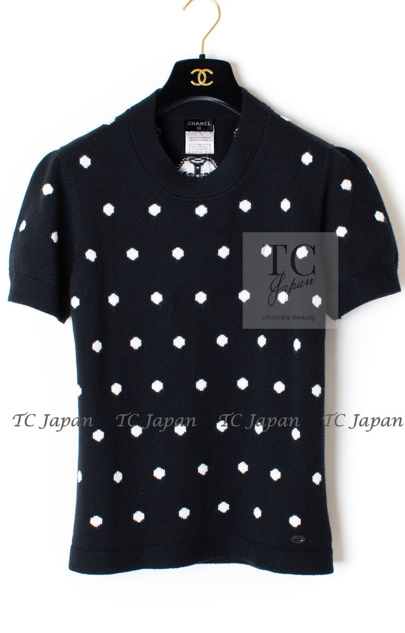 CHANEL 08A Black Dot Logo Cashmere Knit Sweater 36 シャネル ブラック ドット ロゴ カシミヤ ニット セーター 即発