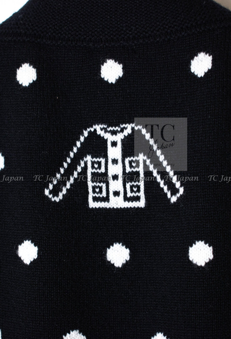 CHANEL 08A Black Dot Logo Cashmere Knit Sweater 36 シャネル ブラック ドット ロゴ カシミヤ ニット セーター 即発