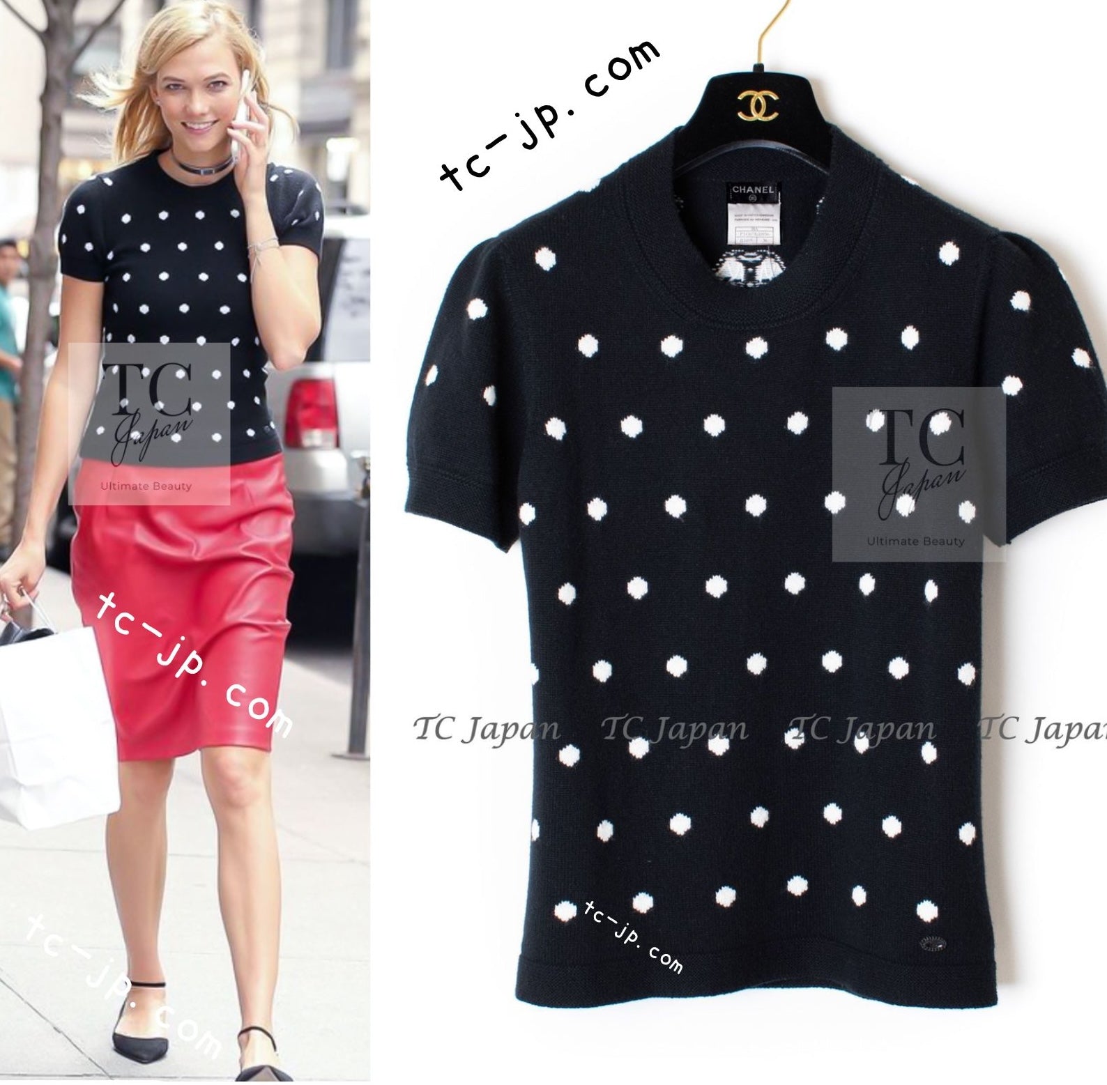 シャネル セーター CHANEL 08A ブラック ロゴ カシミヤ ニット ドット