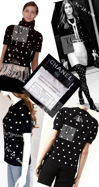 CHANEL 08A Black Dot Logo Cashmere Knit Sweater 36 シャネル ブラック ドット ロゴ カシミヤ ニット セーター 即発