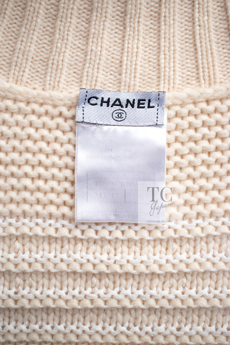 CHANEL 06A Ivory Creme Cashmere Mohair Cape Cardigan 38 42 44 46 48 50 シャネル カシミア モヘア アイボリー クリーム ポンチョ ケープ カーディガン 即発