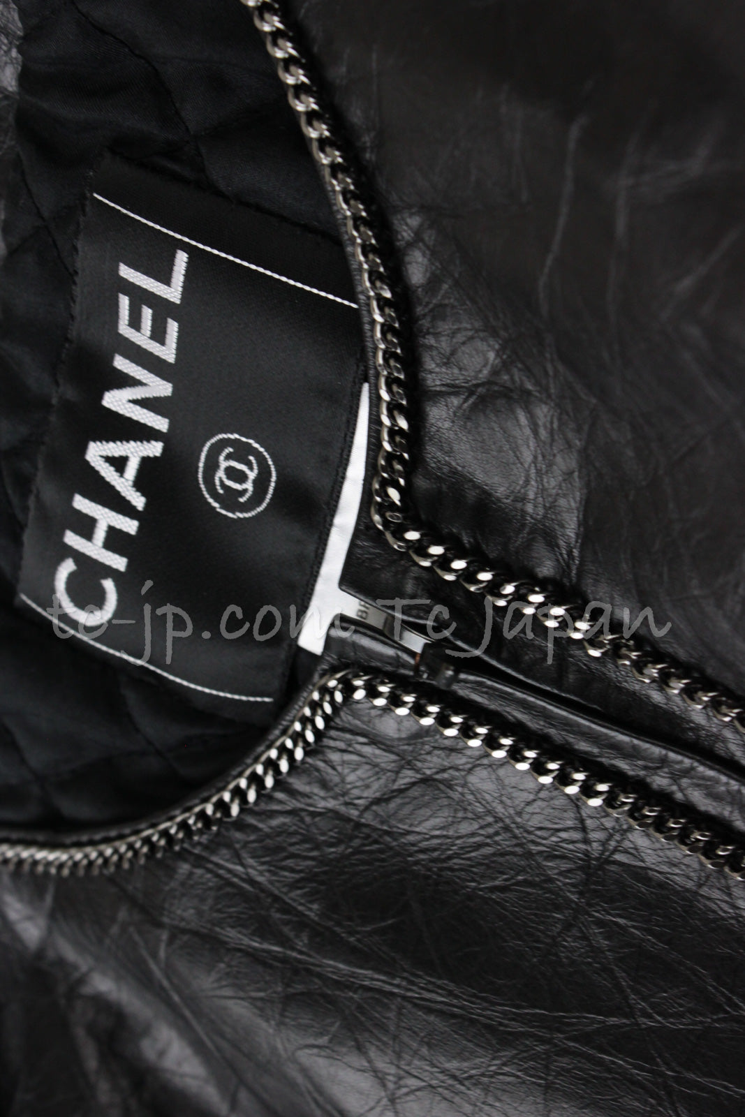 シャネル シルバーチェーン・レザー・ジャケット CHANEL 06PF Black