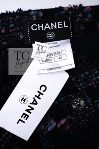 CHANEL 09PF Navy Velvet Satin Tweed Jacket Skirt 40 42 シャネル ベルベット・サテン・ジャケット・スカート