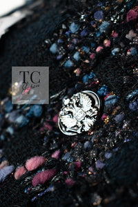 CHANEL 09PF Navy Velvet Satin Tweed Jacket Skirt 40 42 シャネル ベルベット・サテン・ジャケット・スカート