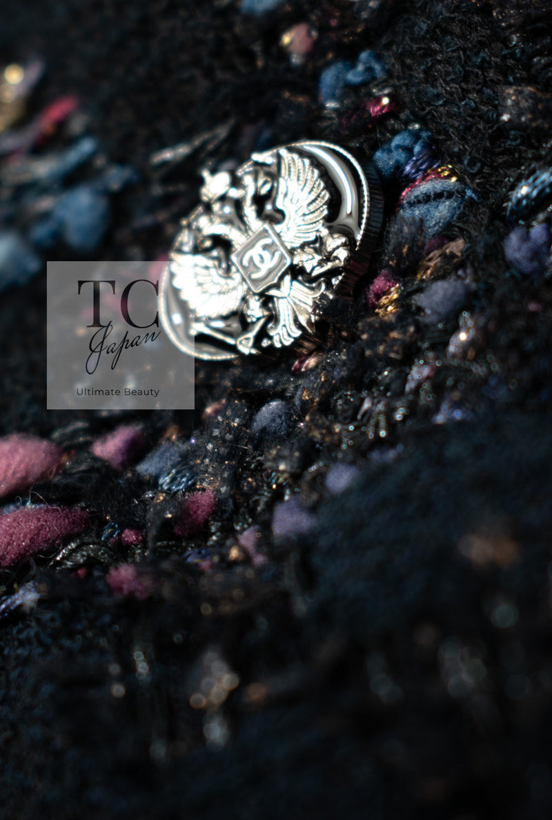 CHANEL 09PF Navy Velvet Satin Tweed Jacket Skirt 40 42 シャネル ベルベット・サテン・ジャケット・スカート