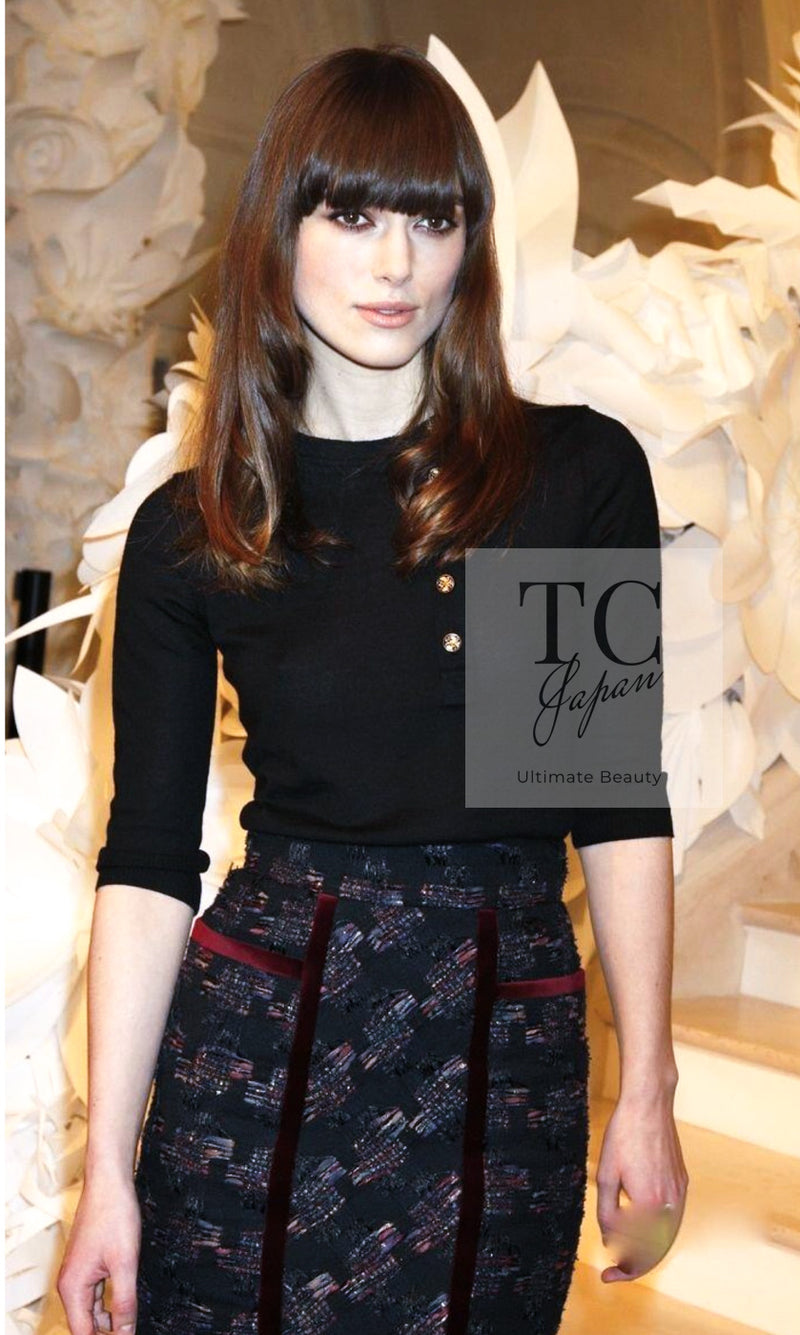 CHANEL 09PF Navy Velvet Satin Tweed Jacket Skirt 40 42 シャネル ベルベット・サテン・ジャケット・スカート
