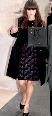 CHANEL 09PF Navy Velvet Satin Tweed Jacket Skirt 40 42 シャネル ベルベット・サテン・ジャケット・スカート