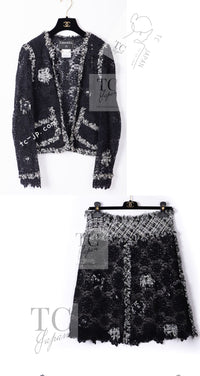 CHANEL 04S Camellia Black Lace Cardigan Jacket Skirt Set up 38 シャネル カメリア ブラック レース カーディガン ジャケット スカート セットアップ 即発