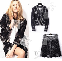 CHANEL 04S Camellia Black Lace Cardigan Jacket Skirt Set up 38 シャネル カメリア ブラック レース カーディガン ジャケット スカート セットアップ 即発