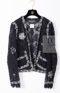 CHANEL 04S Camellia Black Lace Cardigan Jacket Skirt Set up 38 シャネル カメリア ブラック レース カーディガン ジャケット スカート セットアップ 即発
