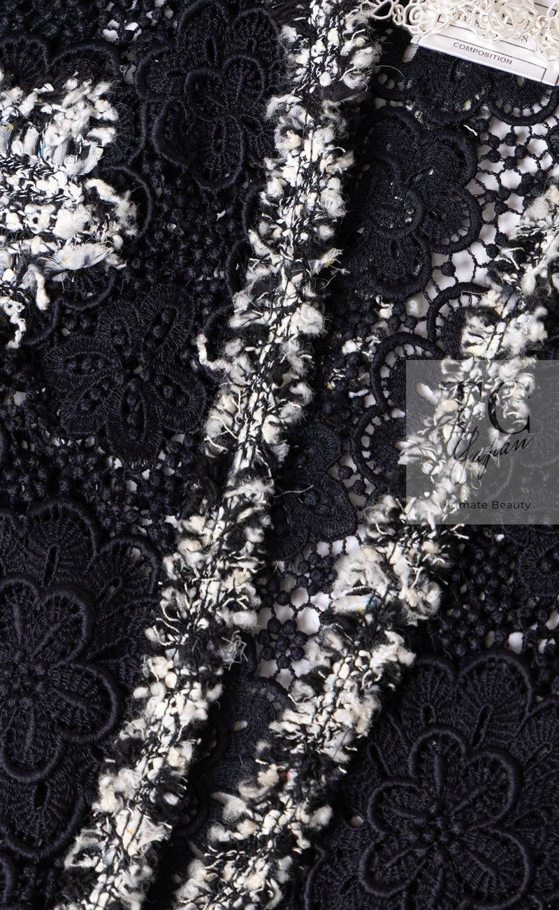 CHANEL 04S Camellia Black Lace Cardigan Jacket Skirt Set up 38 シャネル カメリア ブラック レース カーディガン ジャケット スカート セットアップ 即発