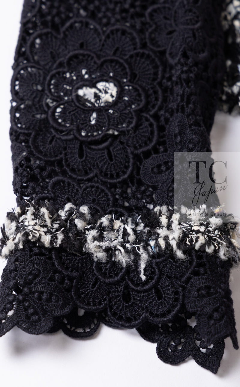 CHANEL 04S Camellia Black Lace Cardigan Jacket Skirt Set up 38 シャネル カメリア ブラック レース カーディガン ジャケット スカート セットアップ 即発