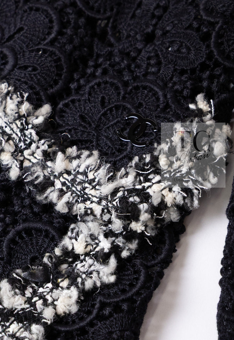CHANEL 04S Camellia Black Lace Cardigan Jacket Skirt Set up 38 シャネル カメリア ブラック レース カーディガン ジャケット スカート セットアップ 即発