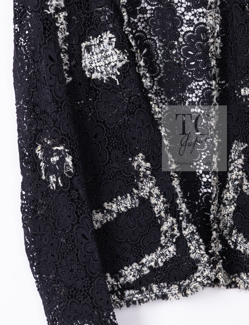 CHANEL 04S Camellia Black Lace Cardigan Jacket Skirt Set up 38 シャネル カメリア ブラック レース カーディガン ジャケット スカート セットアップ 即発