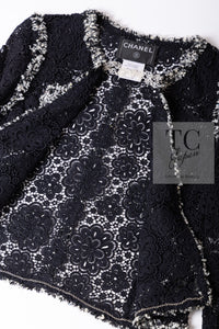 CHANEL 04S Camellia Pale Black Lace Cardigan Jacket 38 シャネル カメリア ブラック レース カーディガン ジャケット 即発