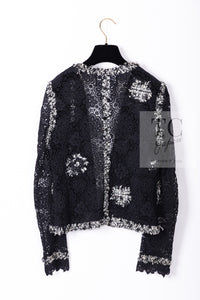 CHANEL 04S Camellia Black Lace Cardigan Jacket Skirt Set up 38 シャネル カメリア ブラック レース カーディガン ジャケット スカート セットアップ 即発