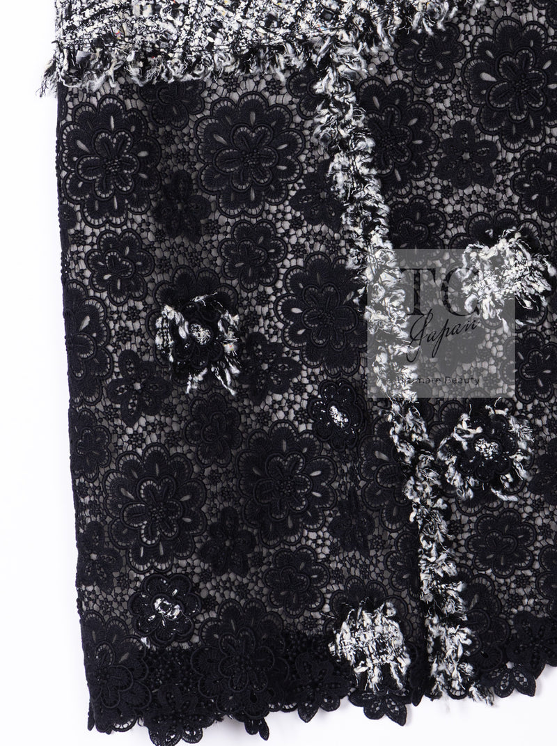 CHANEL 04S Camellia Black Lace Cardigan Jacket Skirt Set up 38 シャネル カメリア ブラック レース カーディガン ジャケット スカート セットアップ 即発