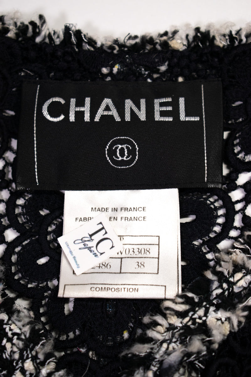 CHANEL 04S Camellia Black Lace Cardigan Jacket Skirt Set up 38 シャネル カメリア ブラック レース カーディガン ジャケット スカート セットアップ 即発